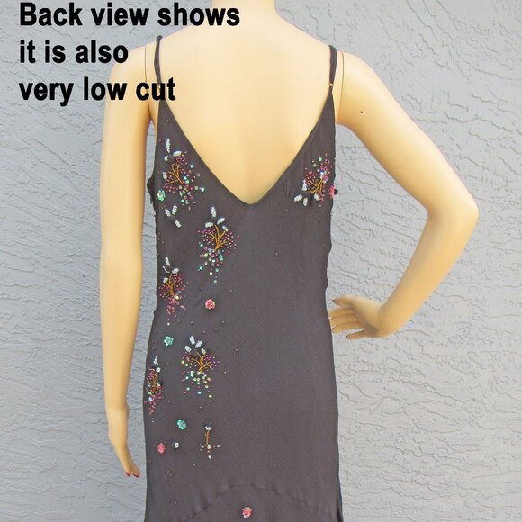 38" bust Sue Wong Nocturne bias cut spaghetti strap low V neck event-ready dress - Picture 6 of 15